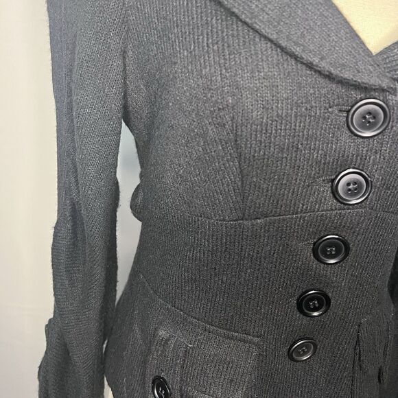 Nanette Lepore Blazer V-Neck Knit Black Buttons Career Office Size M Wool Blend - Picture 4 of 8
